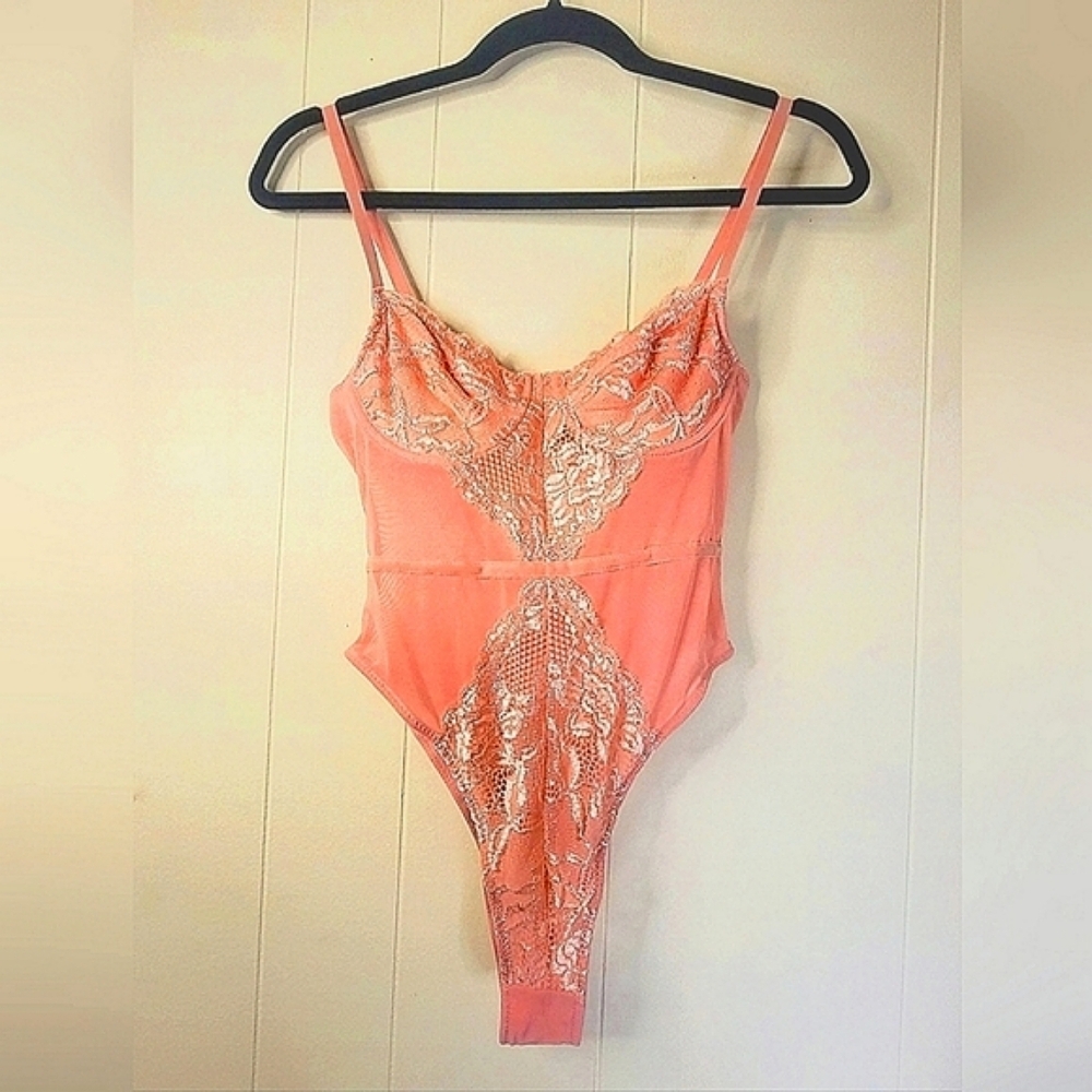 Forever 21 NWT Pink Lace Mesh Bodysuit Sexy